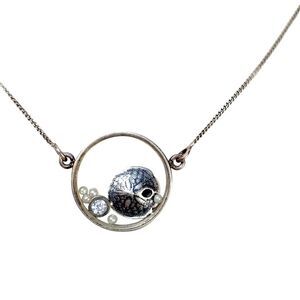 Italian 925 Sterling Sand Dollar Pendant Necklace Diamond Pearl